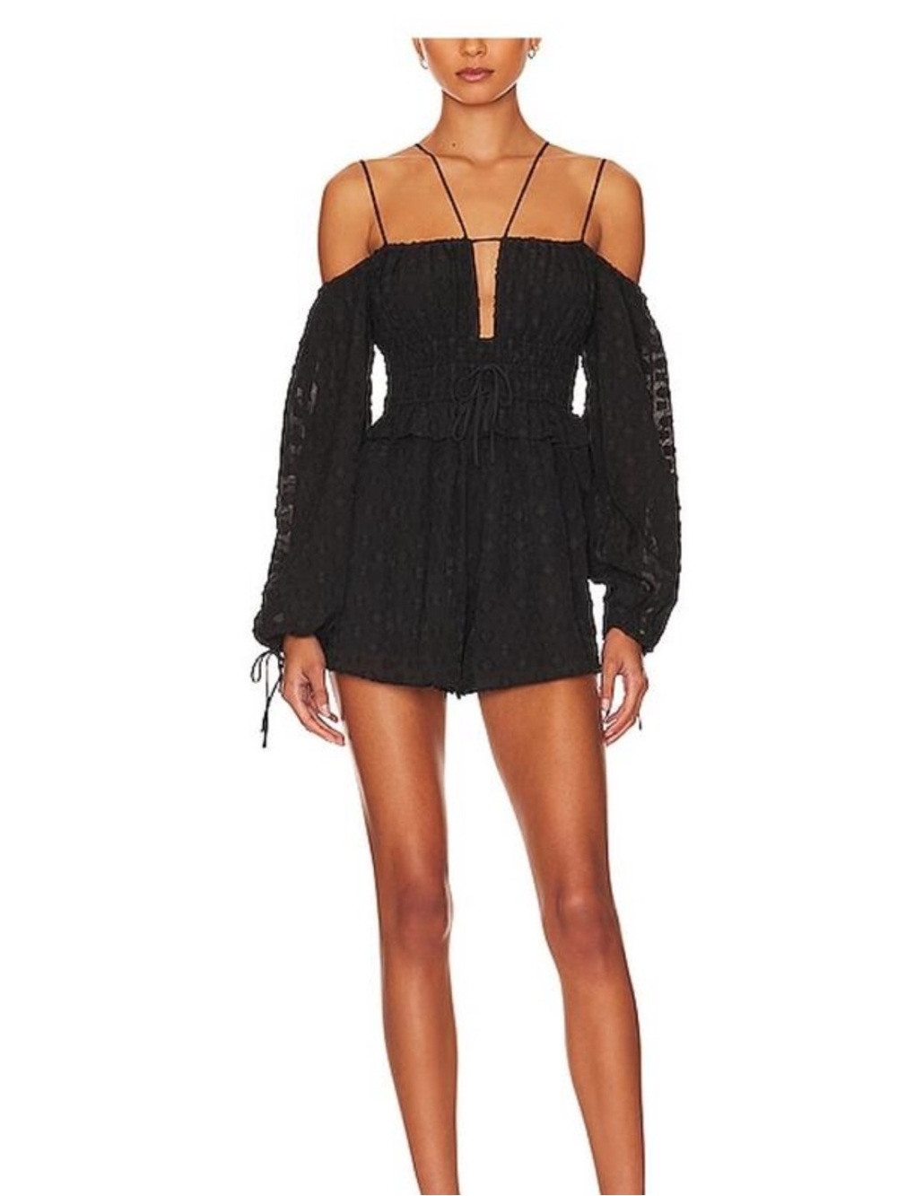 Tularosa Black Off-Shoulder Romper with Smocked Waist